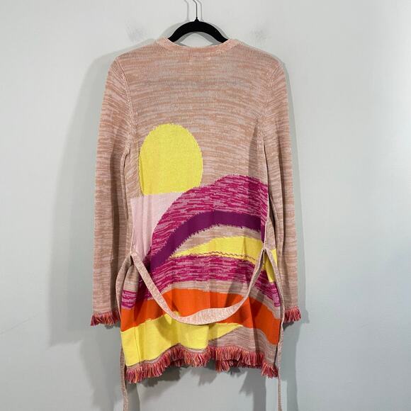 525 America Sweaters - 525 America Women Sunset Knit Fringe Hem Open Front Cardigan Size M